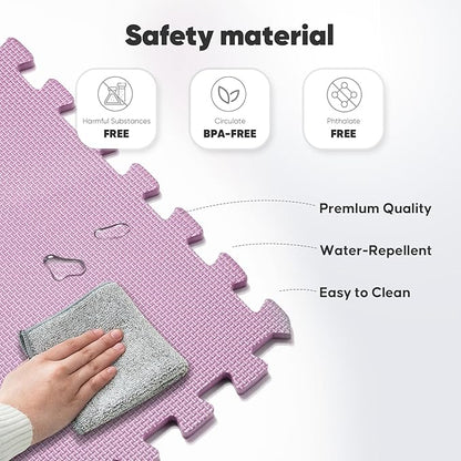 Home Gym Mat, Puzzle Exercise Mat, EVA Interlocking Foam Floor Tiles for Home Workout Equipment and Kids' Play Areas - Blue, 24 in x 24 in x ½ in - (Pink, 12 Pack (48 SQ FT))