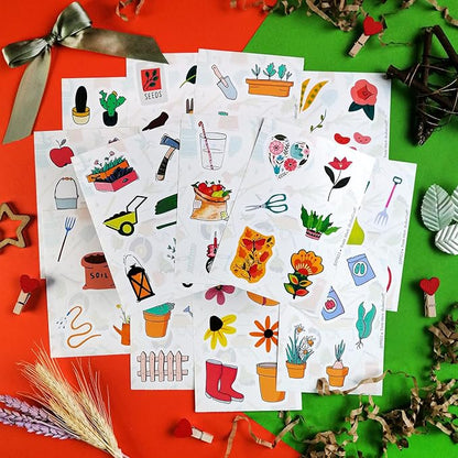BulbaCraft 100Pcs Garden Stickers, Gardening Stickers for Scrapbooking, Garden Party Favors, Planting Gardening Gifts for Girls, Gifts for Women & Men