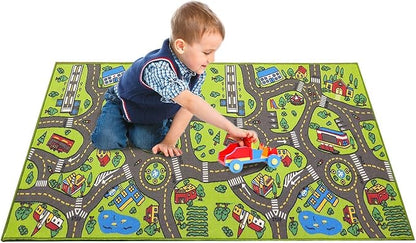 Kids Rug Playmat City Life Great for Playing with Cars and Toys - Play Learn and Have Fun Safely - Educational Road Traffic Play Mat for Bedroom Play Room Game Safe Area (x Large)