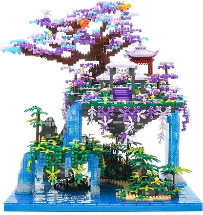 The Moon Palace Chinese Architecture Micro Building Blocks Set with LED Lights, 4574PCS Cherry Blossom Tree Model Kit, Collectible Cultural Gift for Adults & Teens