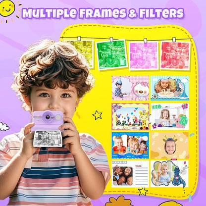 Kids Instant Print Camera, 1080P HD with 3 Rolls Print Paper & 32GB Card, Ideal Kids Toys Gift for Boys & Girls Age 3-14 (Purple)