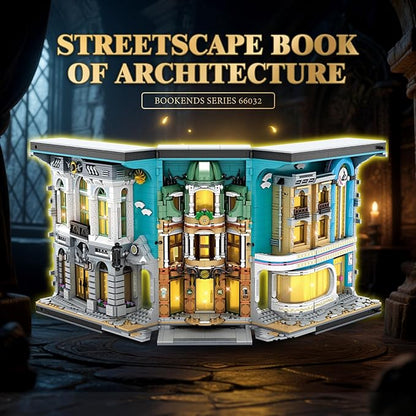 Reobrix Book Nook Building with Light, Streetscape BookNook Building Kit 66032 for Bookshelf&Home Decor, 2899 PCS Bookend Model Toy, Gift for Kids Adults Boys Girls Age 14+