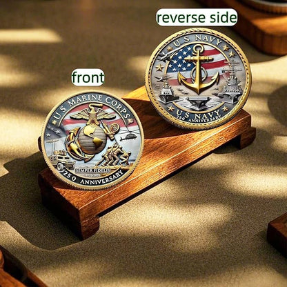 Marine Corps 250th Anniversary Challenge Coin – USMC Military Collectible with Gold Edge, Double-Sided Relief, Enamel Finish – Veteran Gift, Patriotic Souvenir (1775–2025)