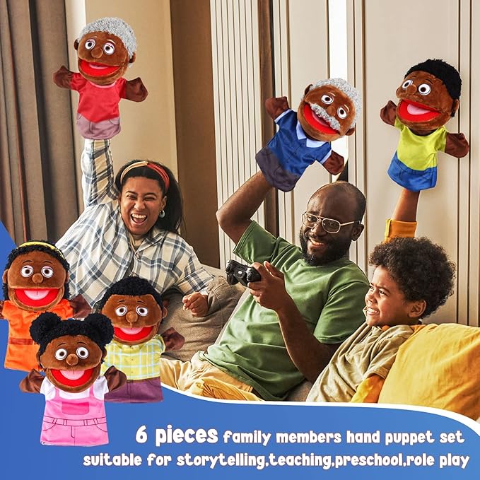 6 Pcs Family Hand Puppets 12 Inch Grandparents, Mom & Dad, Brother & Sister Plush Hand Puppet Toys Role-Play Toy Puppets for Kids Storytelling Imaginative Pretend Play Teaching Preschool(6 Family B)