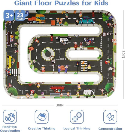 TOI Gaint Floor Puzzle for Kids Ages 3 and Up, 2x3 Feet Road Floor Puzzles for Toddlers 3-5, Extra Large Preschool Learning Jigsaw Puzzles for Boys and Girls