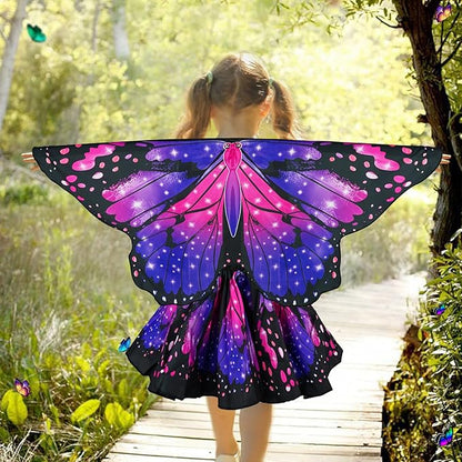 Butterfly Costume for Girls Fairy Wings Kids 4 Pcs(Cape,Skirts,Masks,Hair Clips) Butterfly Wings for Halloween Gifts
