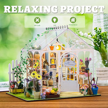 Flever DIY Miniature House Kit, Tiny Home Kit with LED Light, Mini House Build Craft Kits for Adults and Teens, Home Decor Creative Gift for Family/Friends(Sunshine Flower)