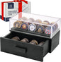 Black Wooden Challenge Coin Display Case with Clear Cover - Medium Military Coin Display Case Holds 20 Coins on Top & 16 in The Storage Drawer - Versatile Coin Stand Holder & Poker Chip Display Case