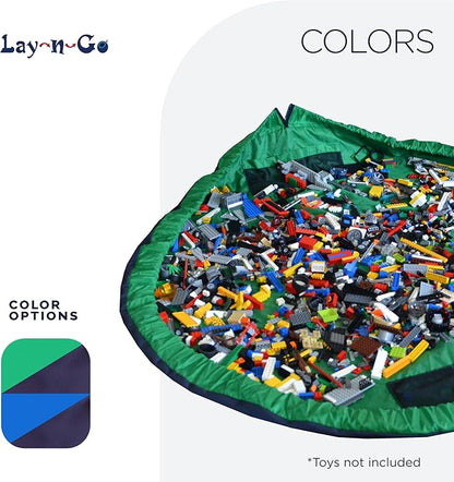 Lay-n-Go 2-in-1 Small Portable Drawstring Toys Storage Organizer and Play Mat for Room and Travel, Made for Kids and Toddlers with a Durable Patented Design