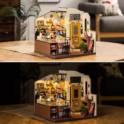 ROBOTIME Miniature House Kit DIY Mini Dollhouse with Furniture Tiny Room Kit with LED Light Hobby Wooden Craft Diorama Gift for Adults (Cozy Kitchen)