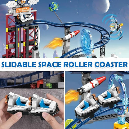 HOGOKIDS Space Roller Coaster Building Toy - 926PCS Coaster Building Set Features Lift Platform, Satellites, Rocket Buildable Space Rollercoaster Adventure Park for Adults Kids Girl Boy Ages 8+