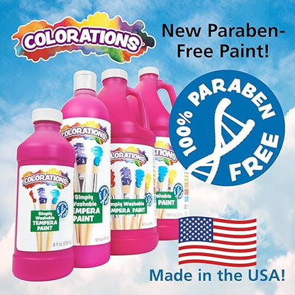 Colorations Paraben-Free Simply Washable Tempera Paint, Rainbow Colors- Set of 6, 1/2 Gallons. Non-Toxic and Made in The USA
