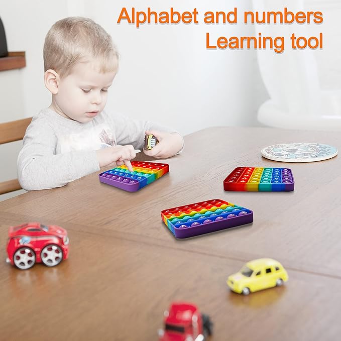 Alphabet Pop Fidget Toy Letters ABC Numbers Learning and Educational Toys Square Sensory Toys Popper Games Stress Relief Gifts for Kids Macaron 2 Packs Single Side(Uppercase and Lowercase Letters)