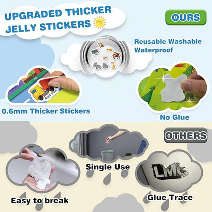 Reusable Sticker Books with 100 PCS Jelly Stickers, 2 Sets Toddler Activity Book for Girls Boys, Toddler Craft Activities-Safari, Vehicles