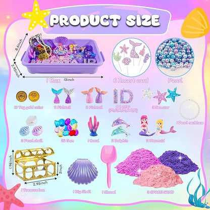 Bbiamsleep Mermaid Sensory Bin, Ocean Sand Kit with Color Sand Mermaid Sensory Kit for Birthday Party