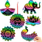 JULMELON 36 PCS Diwali Crafts, Rainbow Scratch Art DIY Scratch Paper Cards Magic Color Diwali Gifts Arts and Craft Kits Bulk Happy Diwali Party Favors School Activities Games
