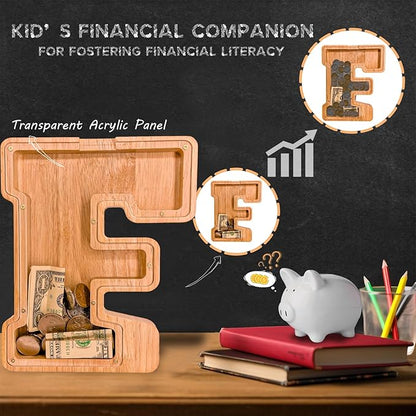 Wooden Letter Piggy Bank for Kids Larger Letter Piggy Bank for Boys and Girls Personalized Piggy Bank Initial Coin Bank Wood Kids Money Bank for Birthday and Festival