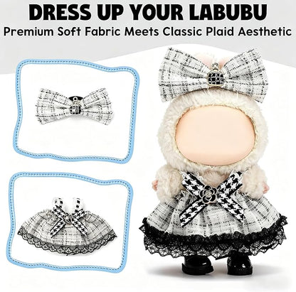 Clothes for LABUBU 17cm Doll (NO Doll)（NO Shoes, Outfit for LABUBU, Dress and Hairpin Set for LABUBU Dress Up, Fashion and Premium Dolls Accessories for LABUBU (Style K)