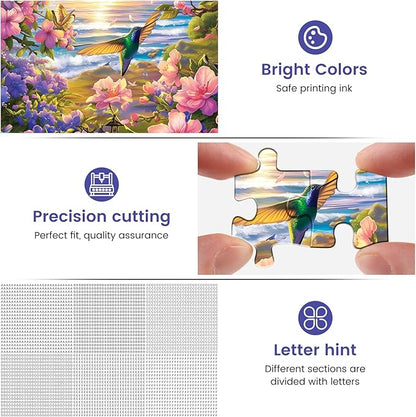 300 Pieces Puzzles for Adult Jigsaw Puzzle 300 Piece Children Elderly Puzzle Hummingbird Beach Flower Puzzle Gift for Mom Dad Family Friend Family Activity Games Home Decor Wall Art 20.5x15IN