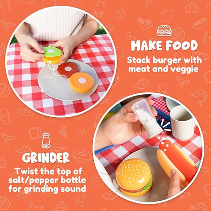27 PCS Kids BBQ Grill Playset Backyard Barbecue Play Grill Toy Set for Toddlers, Play Food Sets for Kids Kitchen