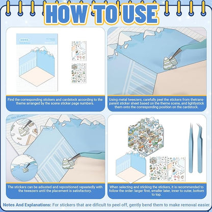20 Sets DIY 3D Sticker Scene Book,Cute Cartoon Animal Isometric Scene,DIY 3D House Stickers Set,Sticker Therapy for Adults Kids,Conduce to Relief Stress Pass The Time,Christmas Gifts for Kids