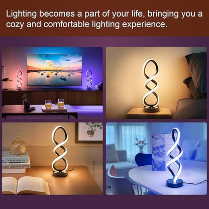 Modern Table Lamp, 7 Colors 10 Light Modes Spiral Design Table Lamp, Touch Dimmable Nightstand Lamp, Unique Bedside Lamp for Living Room, Bedroom, Cool Lamps, Black