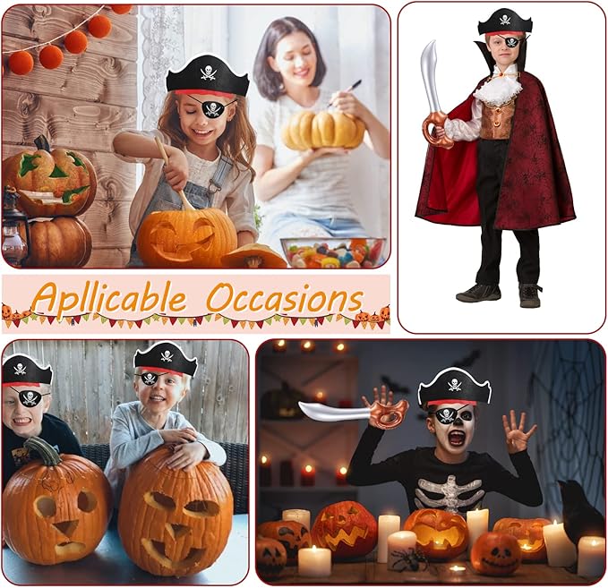 Legigo 18 Pcs Funny Pirate Party Set- Include 6 Pirate Hats, 6 Eye Patches, 6 Inflatable Swords for Pirate Party Cosplay Caribbean Dress Accessories