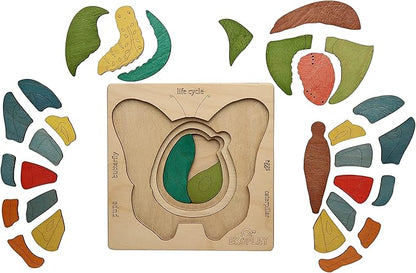 Life Cycle of A Butterfly | 31 Piece Wooden Multilayered Jigsaw Puzzles for Kids | Educational Toy and Gift for Boys & Girls 3 Years and Above