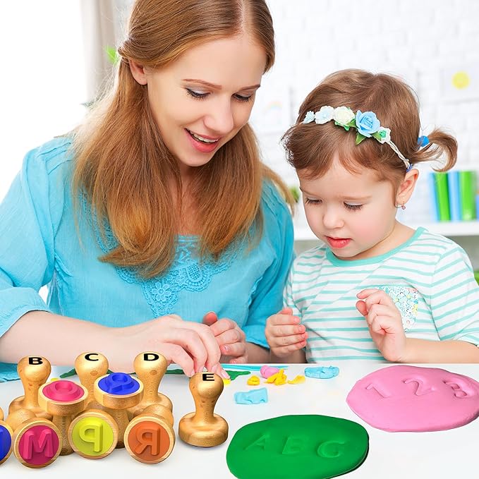 Wooden Alphabet & Number Stamps for Kids, Essential ABC 123 Learning Stampers for Ages 3-5,Montessori Educational Preschool Homeschool Must-Haves Classroom Gift