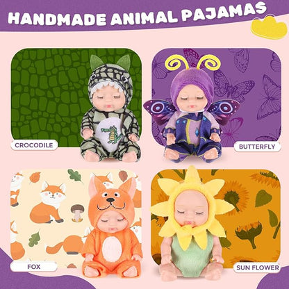 Hanaive 4 Pcs 4 Inch Mini Baby Dolls Lifelike Realistic Baby Dolls Animal Clothes Cute Tiny Gifts for Kids Birthday Party(Novelty Style)