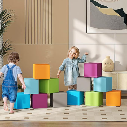 Soozier 12 Piece Soft Play Blocks Soft Foam Toy Building and Stacking Blocks Compliant Learning Toys for Toddler Baby Kids Preschool, Contemporary