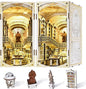 DIY Book Nook Kit for Adults, 3D Wooden Puzzle Bookend Bookshelf Insert Decor with LED Light and Dust Cover (Library of Gods)
