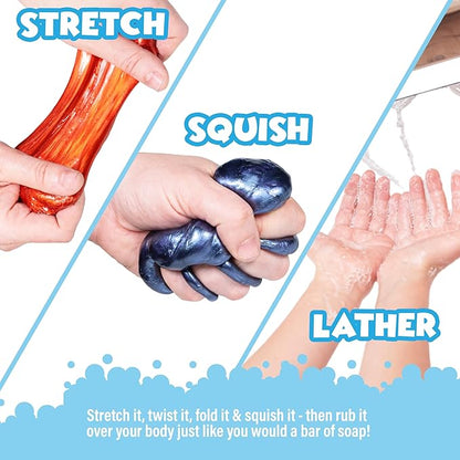 Tub Works Cosmic Bath Slime Soap Bath Toy, 6 Pack | Stretchy, Squishy Slime Soap for Kids Bath | Fresh, Fruity Scents | Nontoxic | Sensory Fun Kids & Toddler Bath Toys