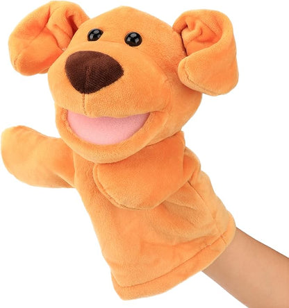 Easfan Puppy Hand Puppet Soft Animal Plush Toy with Movable Mouth Interactive Storytelling Cute Dog Toys Creativity Imagination Christmas Birthday Gifts for Toddlers Kids, Brown