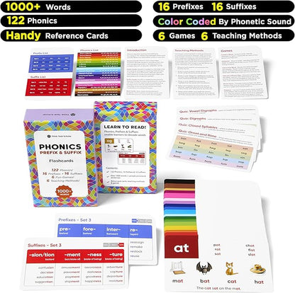 Think Tank Scholar 1000+ Words Phonics Flash Cards + Prefixes & Suffixes (Award Winning) 122 Phonics, 6 Teaching Methods & 6 Fun Games – Preschool, Kindergarten 1st, 2nd, 3rd Grade Homeschool Ages 4-8