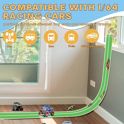 Flex Track 15 Ft Starter Set, Flexible Race Car Ramp Track for Ages 3 & Up with Suction Cups Compatible with Diecast 1/64th Cars