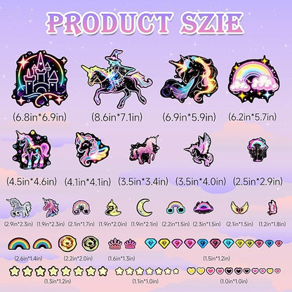 Glow in The Dark Unicorn Wall Decals, Neon Fantasy Rainbow Unicorn Wall Stickers for Girls Room, Colorful Diamond Star Love Room Decor, Baby Girl Boy Bedroom Ceiling Nursery Decoration