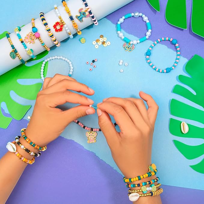 Fashion Angels Disney Stitch Cute & Feisty Jewelry Design Kit - Makes 10+ Charm Bracelets with 10 Enamel Charms, Themed Beads, an Assortment of Metallic and Wooden Beads! Ages 8 and Up
