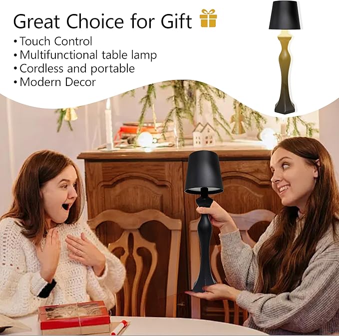 Cordless Table Lamp,Rechargeable Battery LED Touch Lamp,3 Color Stepless Dimming,Decorative Portable small Nightstand Lamp Festival Restaurant Bedroom Bar Coffee Shop Birthday Gifts for Women Mom