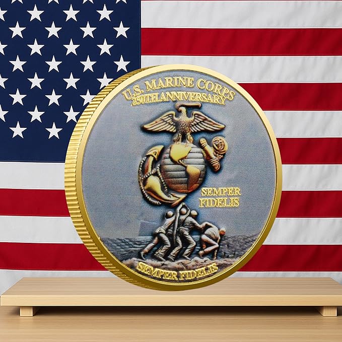 USMC 250th Anniversary Challenge Coin – Double-Sided Marine Corps Commemorative with Bulldog & Iwo Jima – Military Gift for Veterans & Collectors (10PCS)