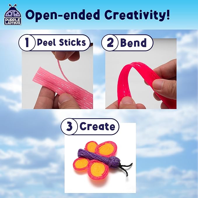 PURPLE LADYBUG Bendable Wax Craft Sticks for Kids - 15 Colors, 6&12 Inches, 150 Each - Kids Camping Essentials, Summer, Road Trip Activities, Travel Toys for Toddlers in Car, Airplane & Restaurant