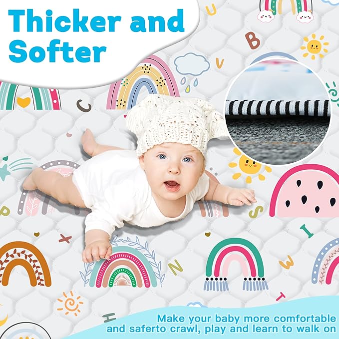 Baby Play Mat，Thick Soft 71" X 79" Playpen mat, Non-Slip and Machine Washable Baby Play Mats for Floor，Crawling Mat for Babies, Toddlers & Infants to Play and Learn (Rainbow)