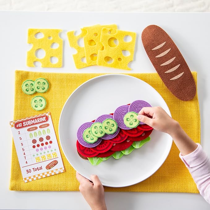 Peaceable Kingdom Math Sandwich Game: Preschool Math Games for Kids Ages 3 and Up – Includes 100+ Felt Food Pieces, 10 Menu Cards, Dry Erase Marker & Guest Check Tablet for Pretend Restaurant Play