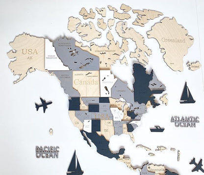 Wooden World Map 3D Art Large Wall Decor - Size (M, L, XL) Any Occasion Gift Idea - Wall Art For Home, Kitchen or Office