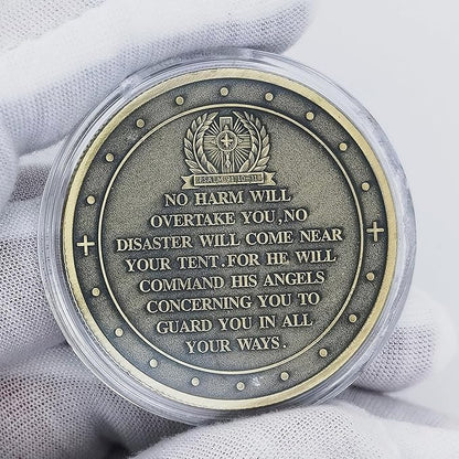 Archangel Michael Challenge Coin Religious Art Collectible with Inspirational Scripture Psalm 91:10 – 11 (Single Coin)