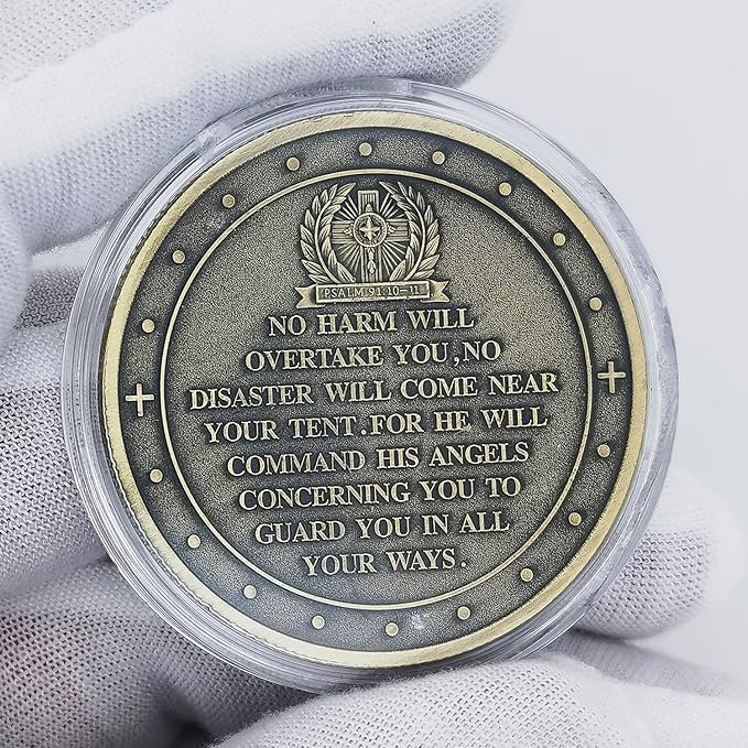 Archangel Michael Challenge Coin Religious Art Collectible with Inspirational Scripture Psalm 91:10 – 11 (Pack of 3)