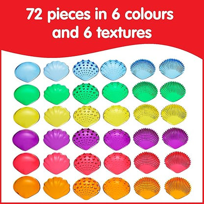 edxeducation Tactile Shells | Set of 72 | Translucent | 6 Textures and Colors | Ages 18m+ | Explore Early STEM Concepts | Light Table and Sensory Bin Toys