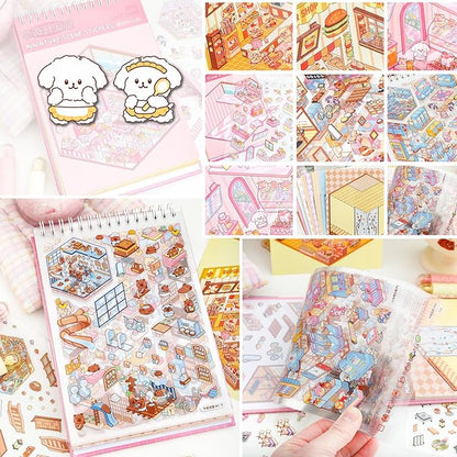 Scene Sticker Book for Kids, 20 Sets of 3D Sticker Scenes for Adults Fun Mini Cute Kawaii Stickers Therapy 3D Scenes 3D House Stickers Set Relief Stress Pass The Time
