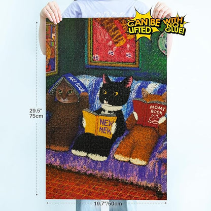 MOMIBOOK Puzzles for Adults 1000 Pieces Jigsaw Puzzles of Cat Book Club, Painting Image Animal Difficult Challenging Hard Impossible Puzzle Unique Funny Party Christmas Birthday Gifts