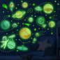 Watercolor Solar System Wall Decals, Glow in The Dark Stars, Kids Planets Sticker for Ceiling, Astronaut Wall Stickers for Bedroom, Green